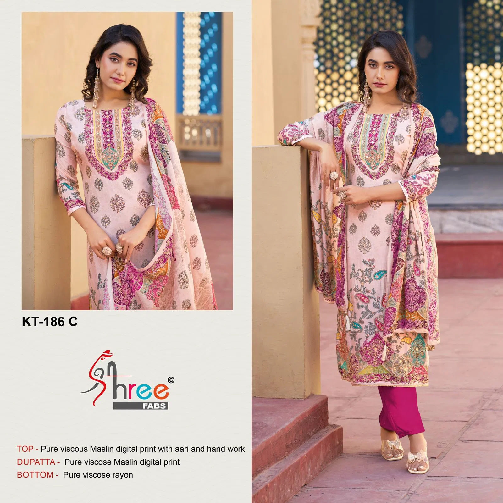 Kt 186 by Shree Viscose Maslin Digital Printed Salwar Suits Orders In India